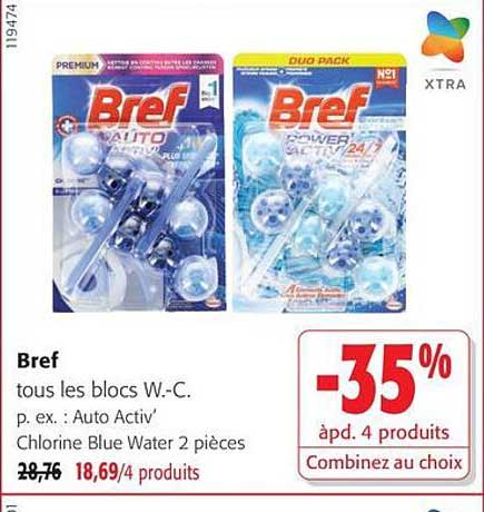 Bref tous les blocs W.-C. p. ex. : Auto Activ' Chlorine Blue Water 2 pièces