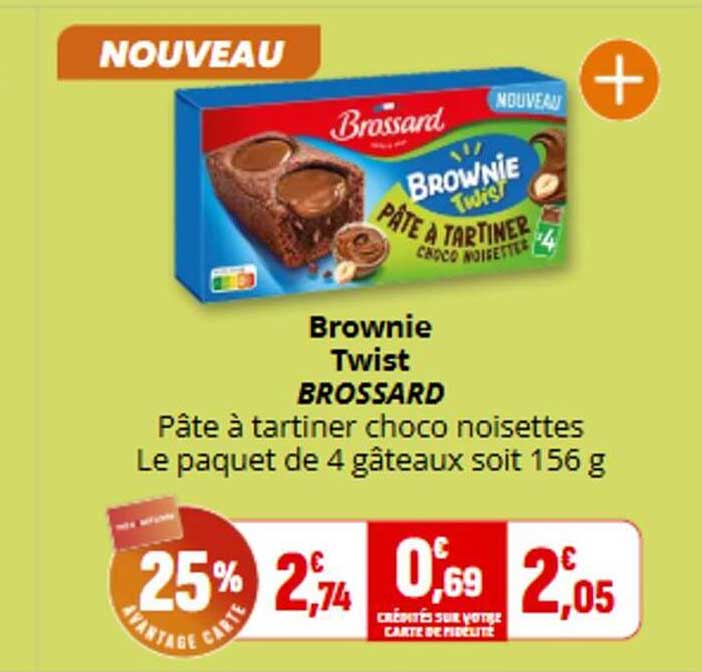 Brownie Twist BROSSARD Pâte à tartiner choco noisettes Le paquet de 4 gâteaux soit 156 g