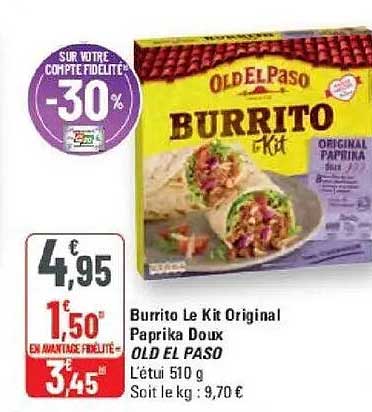 Burrito Le Kit Original Paprika Doux OLD EL PASO L'étui 510 g Soit 19,07 €
