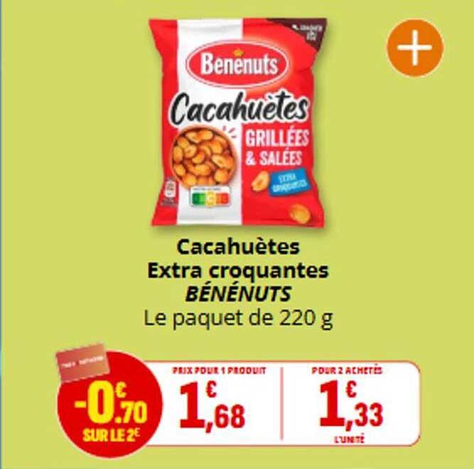 Cacahuètes Extra croquantes BÉNÉNUTS Le paquet de 220 g