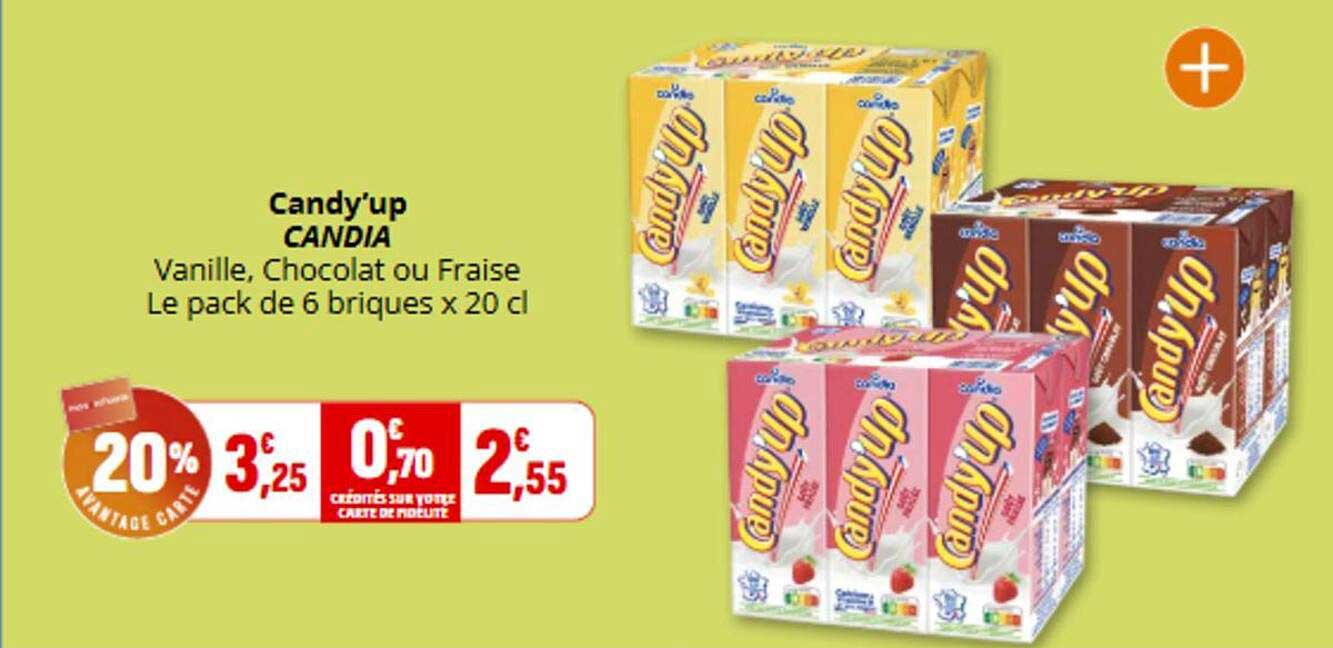 Candy'up CANDIA Vanille, Chocolat ou Fraise Le pack de 6 briques x 20 cl