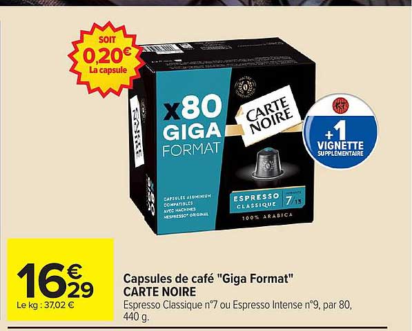 Capsules de café "Giga Format" CARTE NOIRE