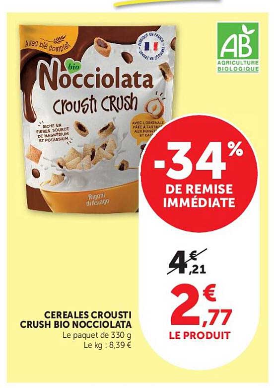 CEREALES CROUSTI CRUSH BIO NOCCIOLATA