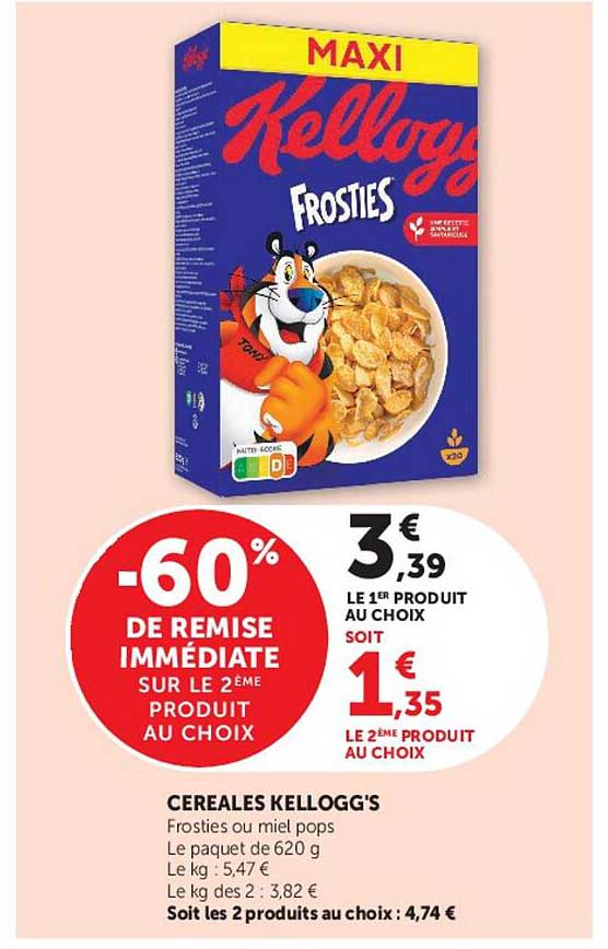 CEREALES KELLOGG'S Frosties ou miel pops
