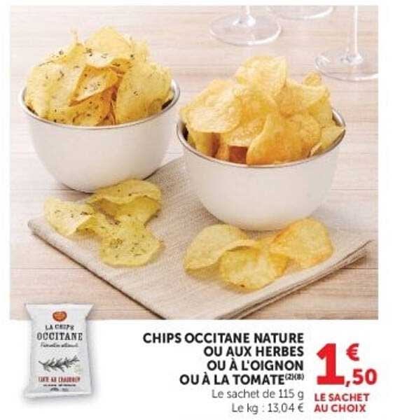 CHIPS OCCITANE NATURE OU AUX HERBES OU À L’OIGNON OU À LA TOMATE