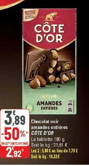 Chocolat noir amandes entières CÔTE D'OR
