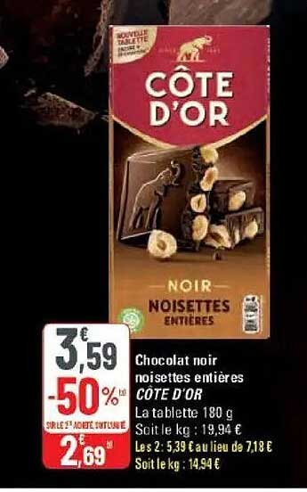 Chocolat noir noisettes entières CÔTE D’OR
