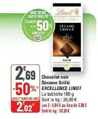 Chocolat noir Sésame Grillé EXCELLENCE LINDT