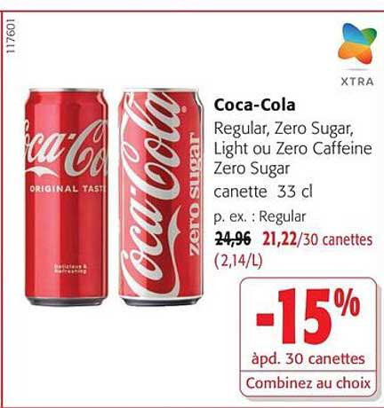 Coca-Cola Regular, Zero Sugar, Light ou Zero Caffeine Zero Sugar canette 33 cl