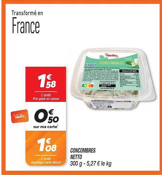 CONCOMBRES NETTO 300 g - 5,27 € le kg