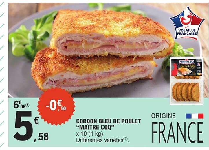 CORDON BLEU DE POULET “MAITRE COQ” x 10 (1 kg). Différentes variétés(1).