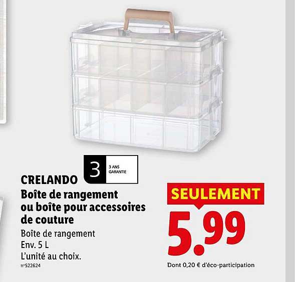 CRELANDO Boîte de rangement ou boîte pour accessoires de couture