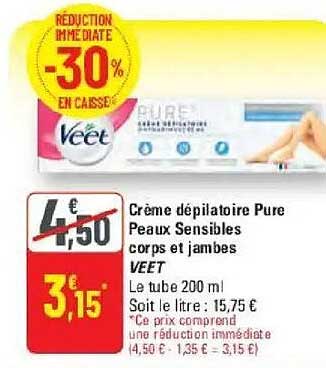 Crème dépilatoire Pure Peaux Sensibles corps et jambes VEET