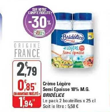 Crème Légère Semi Epaisse 18% M.G. BRIDELICE