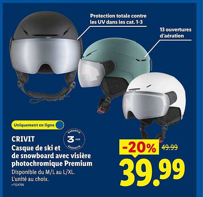 CRIVIT Casque de ski et de snowboard avec visière photochromique Premium