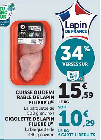 Cuisse ou demi râble de lapin filière U