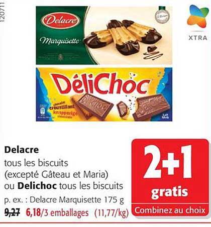 Delacre tous les biscuits (excepté Gâteau et Maria) ou Delichoc tous les biscuits