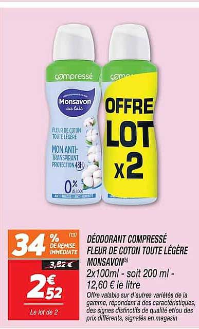 DÉODORANT COMPRESSÉ FLEUR DE COTON TOUTE LÉGÈRE MONSAVON®