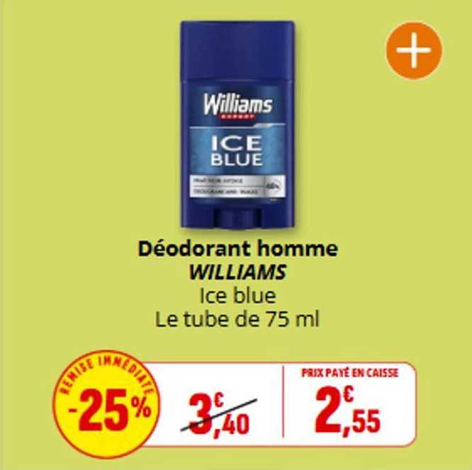 Déodorant homme WILLIAMS Ice blue Le tube de 75 ml