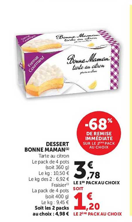 DESSERT BONNE MAMAN Tarte au citron Le pack de 4 pots (soit 360 g) Fraisier