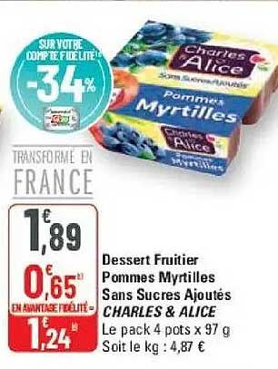 Dessert Fruiter Pommes Myrtilles Sans Sucres Ajoutés CHARLES & ALICE