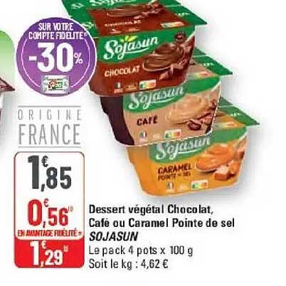 Dessert végétal Chocolat, Café ou Caramel Pointe de sel SOJASUN
