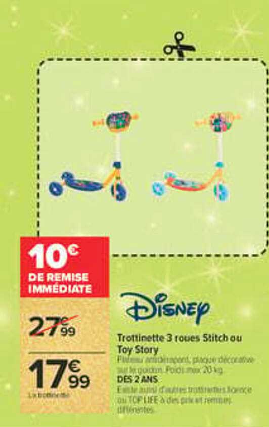Disney Trottinette 3 roues Stitch ou Toy Story