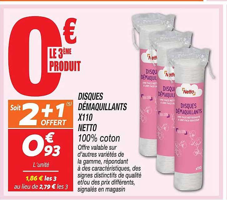 DISQUES DÉMAQUILLANTS X110 NETTO 100% coton