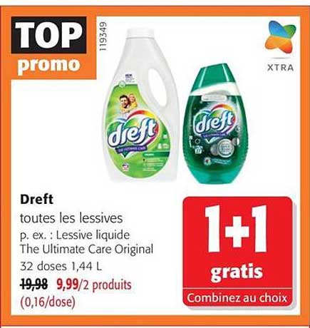 Dreft toutes les lessives p. ex. : Lessive liquide The Ultimate Care Original 32 doses 1,44 L
