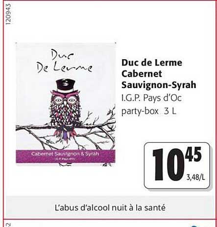 Duc de Lerne Cabernet Sauvignon-Syrah I.G.P. Pays d'Oc party-box 3 L