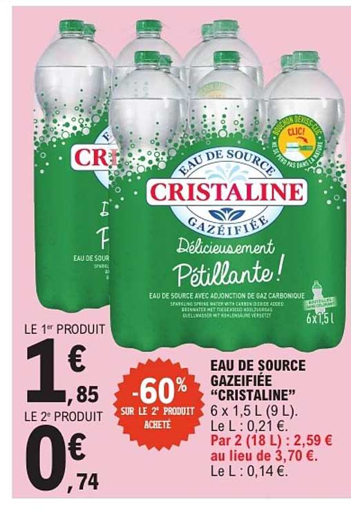 EAU DE SOURCE GAZEIFIEE “CRISTALINE” 6 x 1,5 L (9 L)