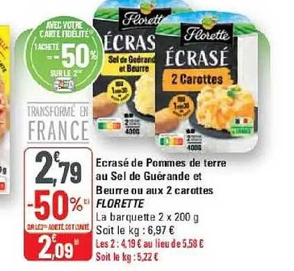 Écrasé de Pommes de terre au Sel de Guérande et Beurre ou aux 2 carottes FLORETTE
