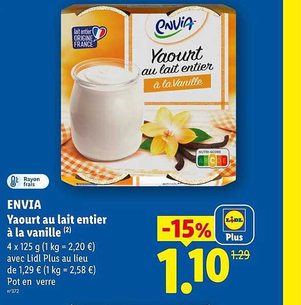 ENVIA Yaourt au lait entier à la vanille