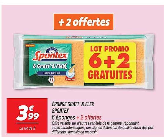 ÉPONGE GRATT' & FLEX SPONTEX 6 éponges + 2 offertes
