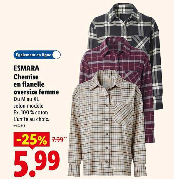 ESMARA Chemise en flanelle oversize femme