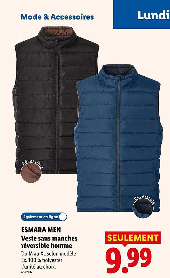 ESMARA MEN Veste sans manches réversible homme
