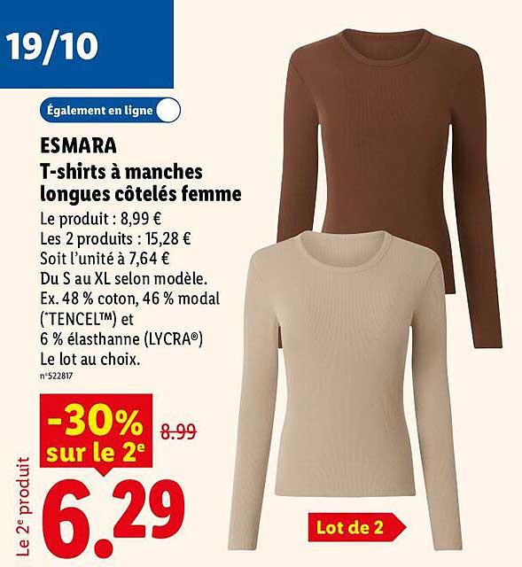 ESMARA T-shirts à manches longues côtelés femme