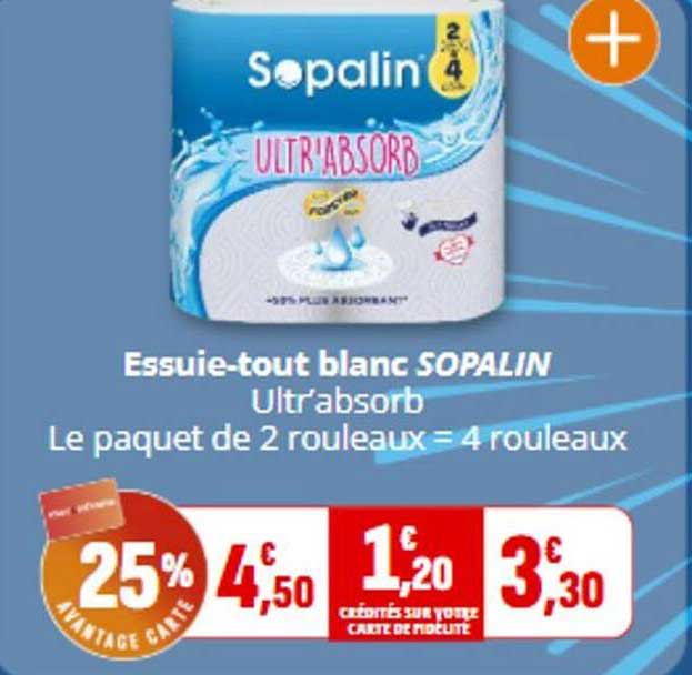 Essuie-tout blanc SOPALIN Ultr'absorb Le paquet de 2 rouleaux = 4 rouleaux