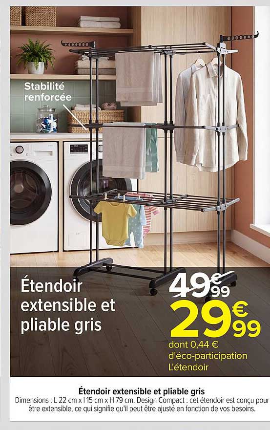 Étendoir extensible et pliable gris