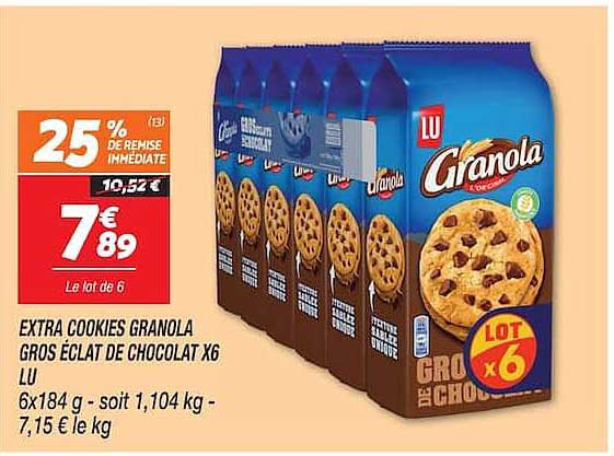 EXTRA COOKIES GRANOLA GROS ÉCLAT DE CHOCOLAT X6 LU