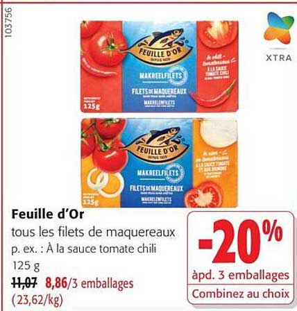 Feuille d’or tous les filets de maquereaux p. ex. : À la sauce tomate chili 125 g