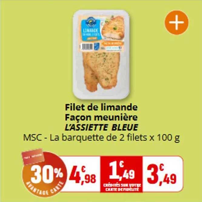 Filet de limande Façon meunière L'ASSIETTE BLEUE MSC - La barquette de 2 filets x 100 g
