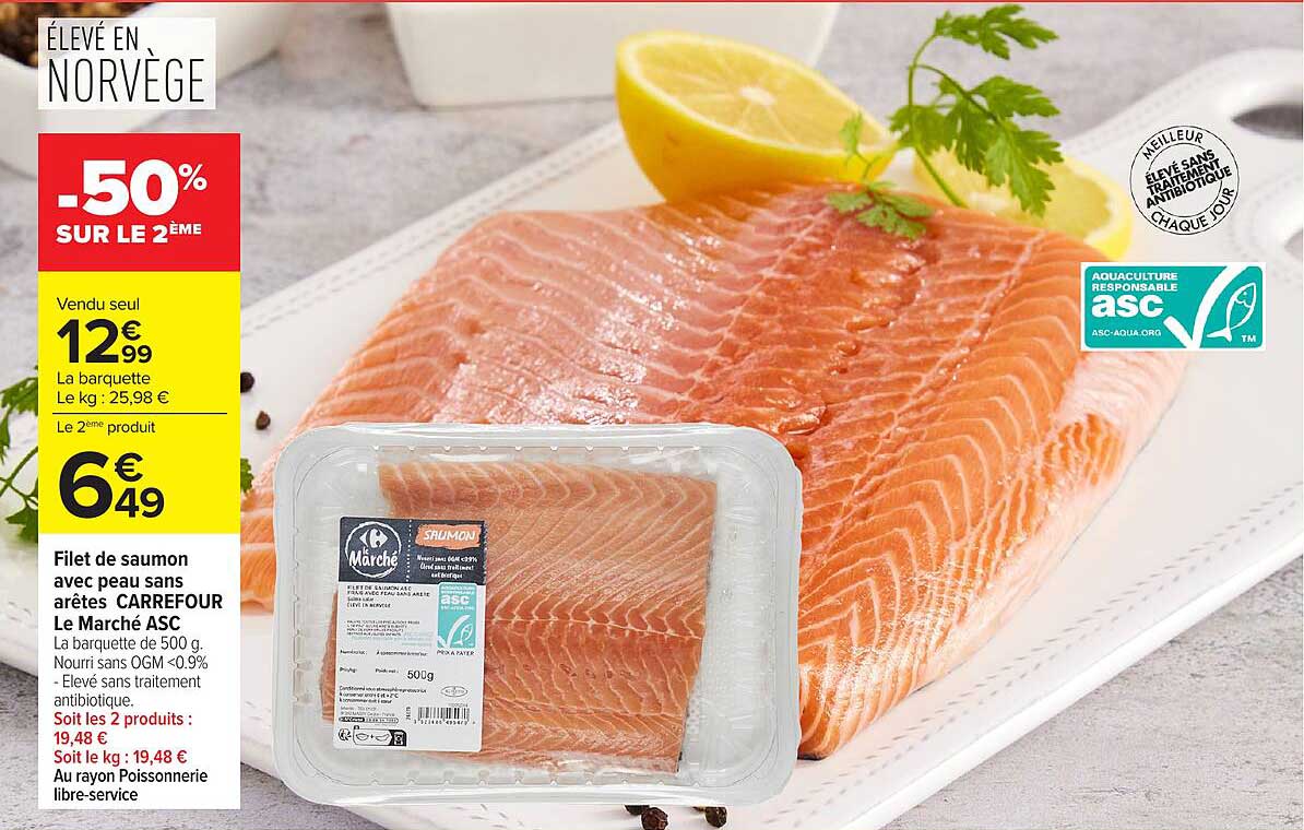 Filet de saumon avec peau sans arêtes CARREFOUR Le Marché ASC