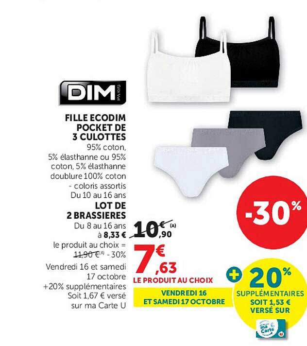 FILLE ECODIM POCKET DE 3 CULOTTES