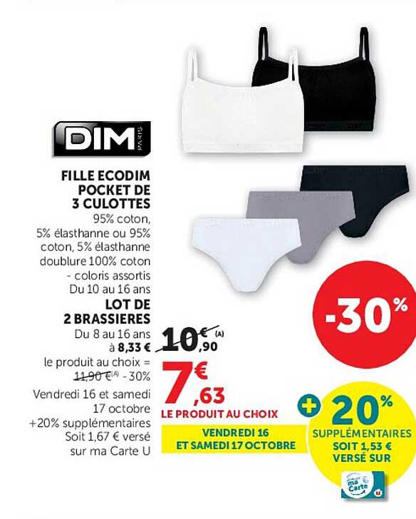 FILLE ECODIM POCKET DE 3 CULOTTES