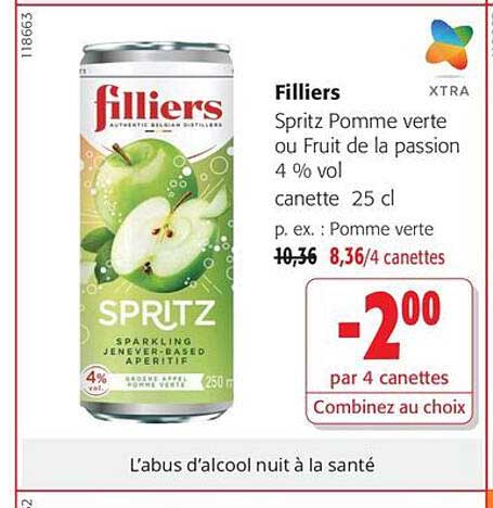 Filliers Spritz Pomme verte ou Fruit de la passion 4 % vol canette 25 cl