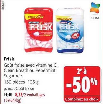 Frisk Goût fraise avec Vitamine C, Clean Breath ou Peppermint Sugarfree 150 pièces 105 g