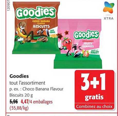 Goodies tout l’assortiment p. ex. : Choco Banana Flavour Biscuits 20 g