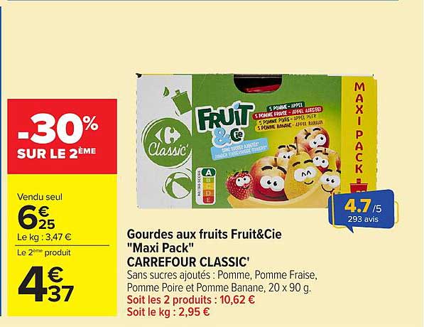 Gourdes aux fruits Fruit&Cie "Maxi Pack" CARREFOUR CLASSIC'