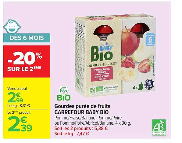 Gourdes purée de fruits CARREFOUR BABY BIO